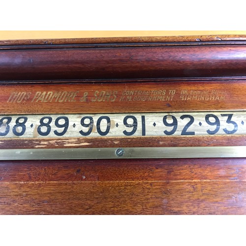 530 - THOMAS PADMORE AND SONS MAHOGANY AND BRASS SNOOKER SCORE BOARD