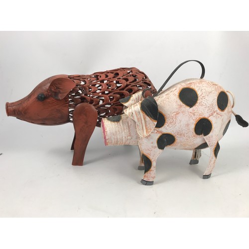 515 - 2 DECORATIVE METAL PIGS