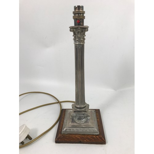 405 - CORINTHIUM COLUMN CANDLESTICK TYPE SILVER PLATED LAMP