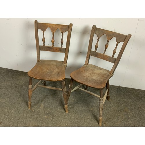 408 - TWO RUSTIC KITCHEN CHAIRS WITH SPINDLE BACKS