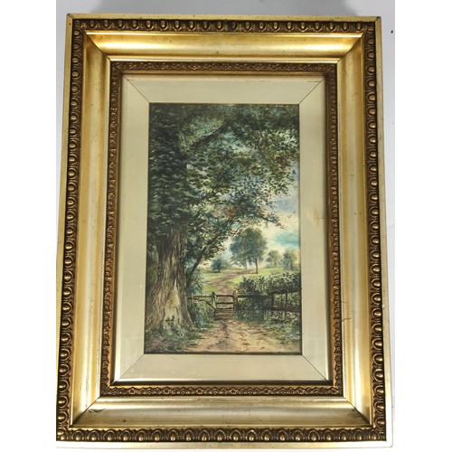 19 - FRAMED OIL ON CANVAS OF COUNTRYSIDE SCENE, APPROX. 24 cm X 40 cm