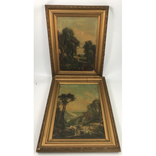 57 - PAIR OF FRAMED OILS DEPICTING RURAL SCENES AND ONE OTHER