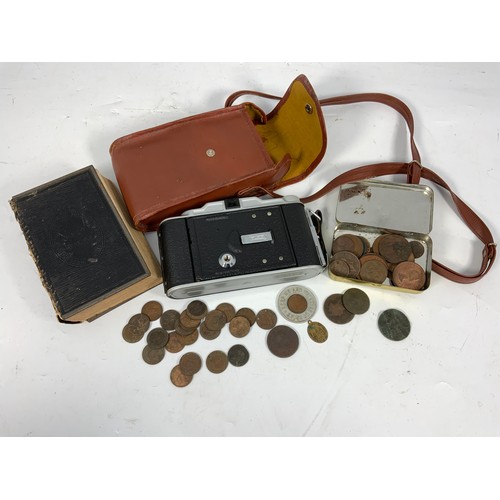 344 - MISC. COINS, VINTAGE CAMERAS, OLD TOKEN ALEXANDER THEATRE ALADDIN, BIBLE