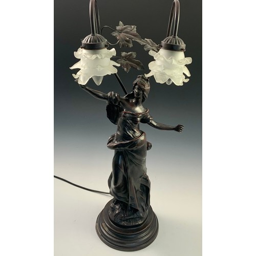 399 - IMPRESSIVE FIGURAL 2 BRANCH LAMP, INDISTINCTLY SIGNED TO BASE, AF