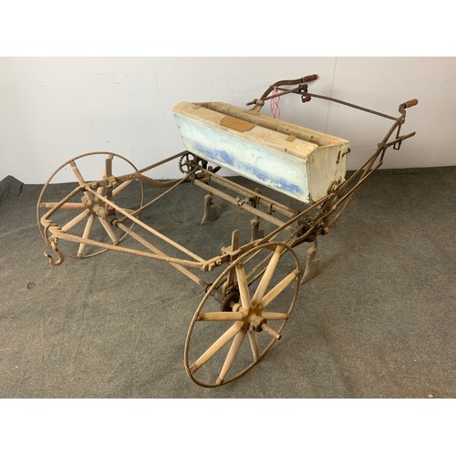 8 - KELL & CO GLOUCESTER, HORSE DRAWN, TRIPLE FURROW SEED DRILL, WITH SEED BOX