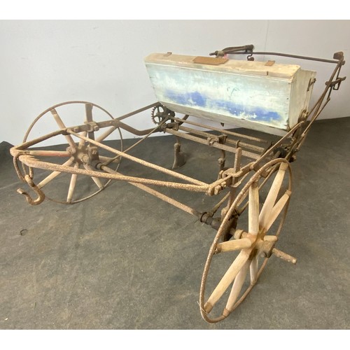 8 - KELL & CO GLOUCESTER, HORSE DRAWN, TRIPLE FURROW SEED DRILL, WITH SEED BOX