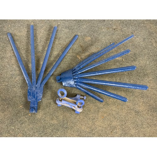 46 - 2 HEAVY DUTY BLUE COLOURED TINES, WOLSELEY & BAMFORDS SPANNERS.