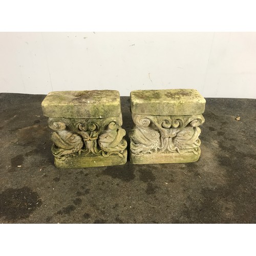 223 - 2 CARVED STONE/ COMPOSITE FISH CORBELS/ BENCH SUPPORTS