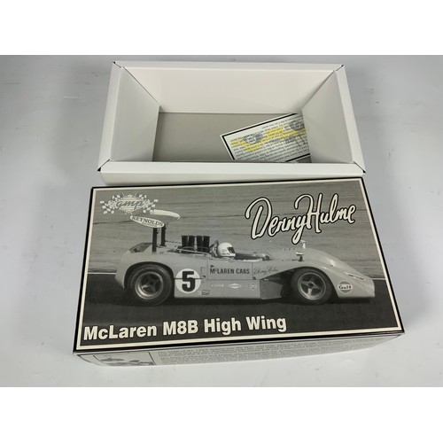 199 - MAISTO MERCEDES CLK-GTR 1:18 SCALE, BOXED, PLUS AN EMPTY BOX FOR A DENNY HULME MC LAREN M8B, MODEL