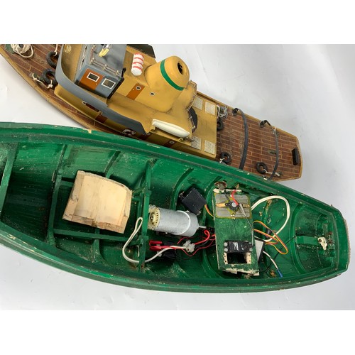 2 - WOODEN MODEL OF A CLASSIC HARBOUR TUG, APPROX. 77 CM LONG, WITH RADIO CONTROL & MOTOR IN THE HULL.