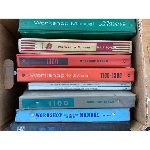 16 - TWO BOXES OF VARIOUS WORKSHOP CAR MANUALS, AUSTIN, BMC, MORRIS ETC.