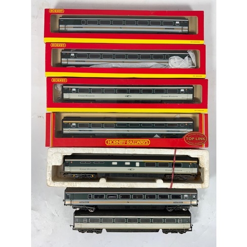 398 - HORNBY MK 3 HST COACHES, FGW, (4 BOXED) R4103 BUFFET, R4326 TGS 44093, TSO 42091, R4326 TGS 44093, P... 