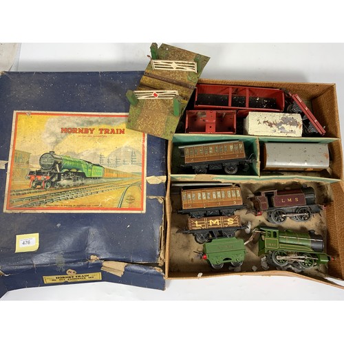 476 - HORNBY 0 GAUGE, 501 PASSENGER TRAIN BOX & ‘SET’, WITH 0-4-0 TANK 2270, 0-4-4 LNER 1842, 5 WAGONS, 3 ... 