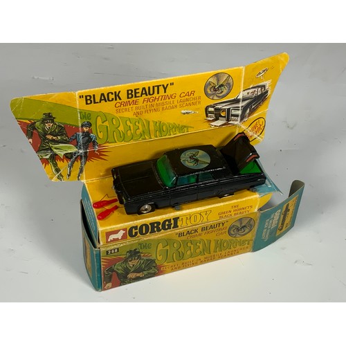 167 - CORGI BOXED 268 BLACK BEAUTY THE GREEN HORNET WITH PAPERWORK & 2 MISSILES, PLUS CORGI 271 GHIA 5000 ... 