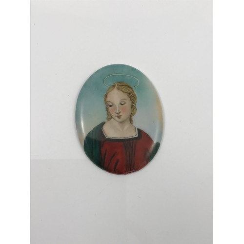 198 - HAND PAINTED OVAL MINIATURE PORCELAIN PANEL, APPROX 8.5cm LONG