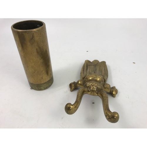 310 - COPPER AND BRASS WARE INC BOOT PULLER, TRIVET, CHESTNUT ROASTER, COFFEE POT ETC.