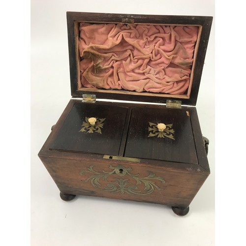 418 - BRASS INLAID TEA CADDY