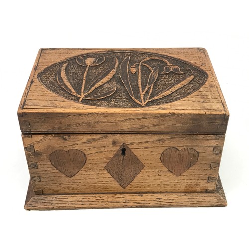 402 - OAK BOX WITH POKER WORK FLORAL DECORATION