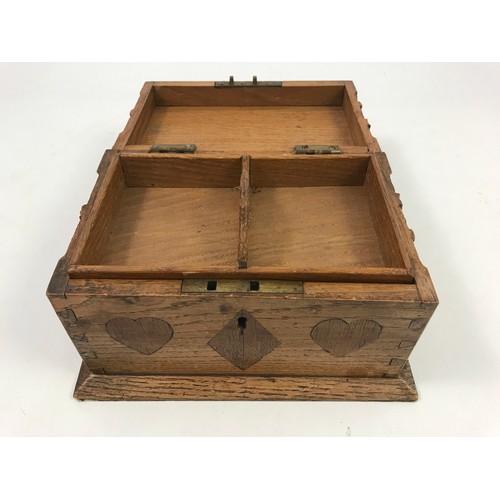 402 - OAK BOX WITH POKER WORK FLORAL DECORATION