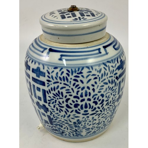 241 - ORIENTAL GINGER JAR DRILLED FOR LAMP FITTINGS, APPROX. 26 cm h.