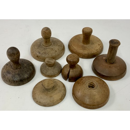 442 - COLLECTION OF 8 VICTORIAN TREEN BUTTER MOULDS/ STAMPS