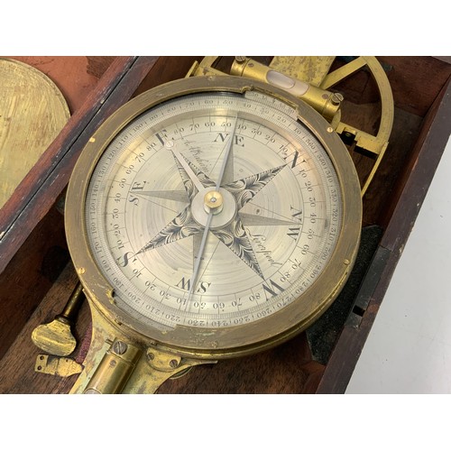 384 - A.ABRAHAM, LIVERPOOL SIGHTING COMPASS IN FITTED MAHOGANY CASE