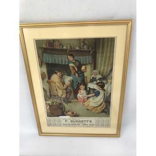 29 - FRAMED PICUTRE OF F. BUDGETTS DELI CALENDER FOR 1912 AND A INDENTURE IN FRAME