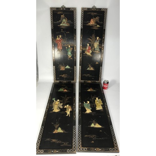 566 - 4 ORIENTAL WOODEN SHIBYAMA PANELS