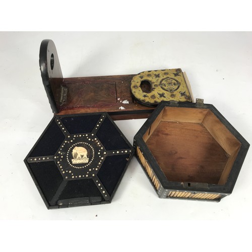 417 - INDIAN  HEXAGONAL PORCUPINE BOX AF a WITH A  ANTIQUE BOOK SLIDE AF