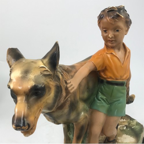 128 - PR. LARGE ART DECO 'GOOD COMPANIONS' CHALK FIGURES, BOY AND GIRL WITH GERMAN SHEPHERD DOGS