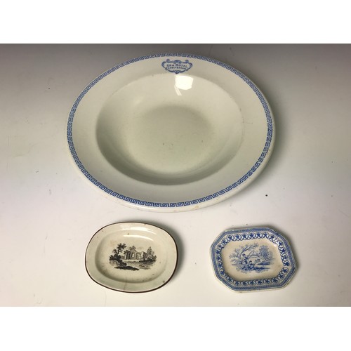 209 - MISC. INTERESTING CHINA AND PORCELAIN INC. DOLLS/SAMPLE MEAT PLATES, 1 WITH BLUE AND WHITE TRANSFER ... 