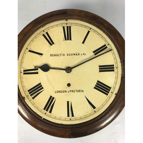 300 - ROUND DIAL WALL CLOCK SCHULTIS, SCHWAR AND CO, LONDON AND PRETORIA