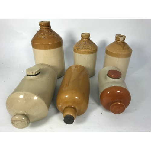 393 - STONEWARE, SMALL BOTTLES BOTH A/F, SILK & SON FAMILY GROCERS CHELTENHAM, HORNE BROTHERS MORETON IN M... 