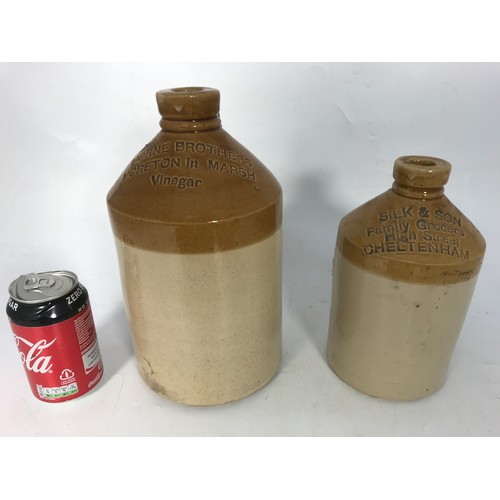 393 - STONEWARE, SMALL BOTTLES BOTH A/F, SILK & SON FAMILY GROCERS CHELTENHAM, HORNE BROTHERS MORETON IN M... 