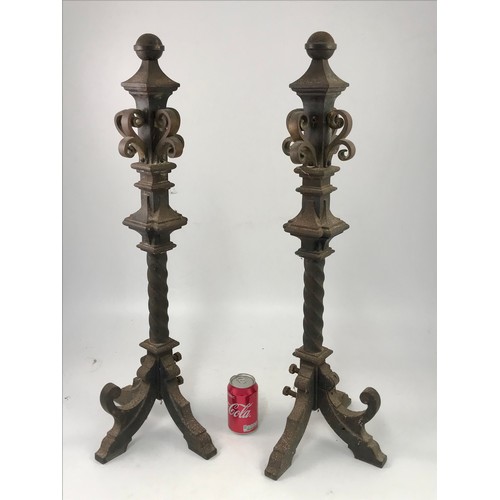 342 - PR. IMPRESSIVE WROUGHT IRON FIRE BASKET SUPPORTS