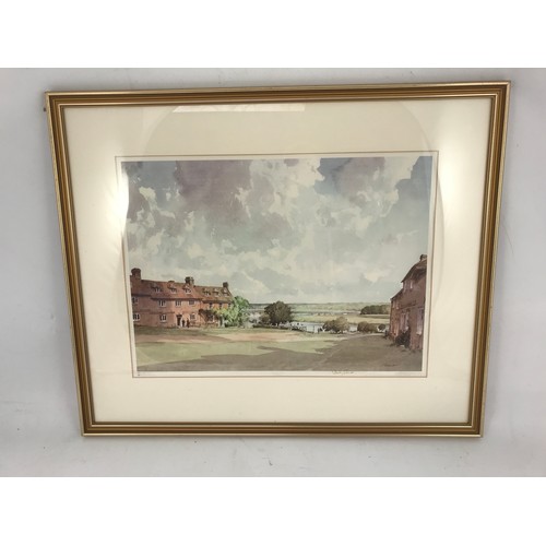 34 - FRAMED PRINT OF BUCKLERS HARD, HAMPSHIRE , ORIGINAL BY STANLEY ORCHART, SIGNED TO MARGIN