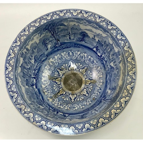 138 - PANORAMA BLUE AND WHITE PORCELAIN WASH BASIN, APPROX. 31.5 cm dia.