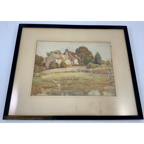 20 - WATERCOLOUR, RURAL SCENE, NO APPARENT SIGNATURE, INDISTINCT J.DAVEY & SONS GALLERY LABEL VERSO, APPR... 