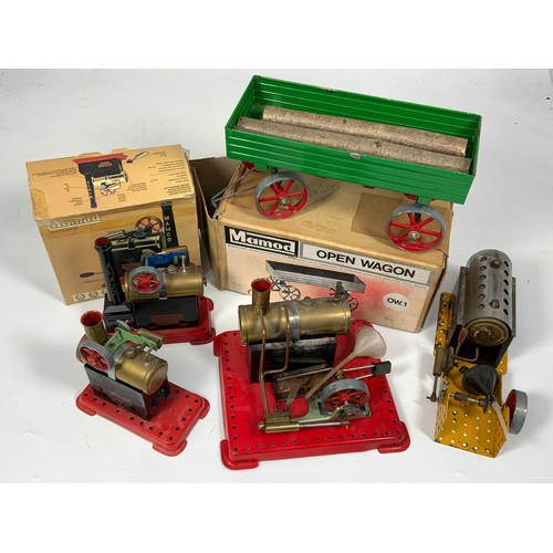 40 - MAMOD, BOXED OW1 OPEN WAGON, BOXED SP1, & 3 U/B STATIONARY STEAM ENGINES