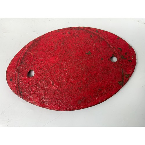 263 - RAILWAY PLATE, REPAIRS ADVISED, CAMBRIAN WAGON LTD CARDIFF, PAINTED RED, APPROX 20.X 13 cm