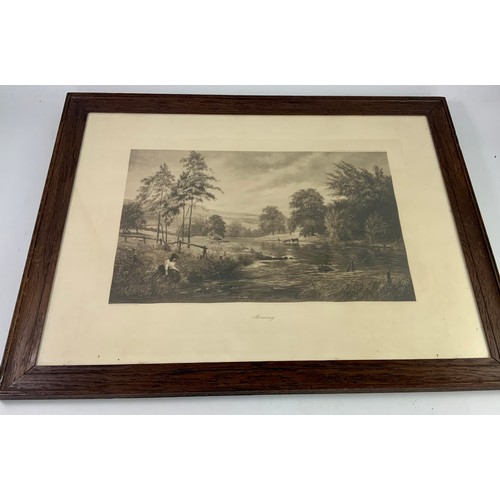 43 - PAIR OF DOUGLAS WEST WELL FRAMED GOLFING PRINTS TOGETHER WITH A PAIR OF SEPIA TONED VICTORIAN PRINTS... 