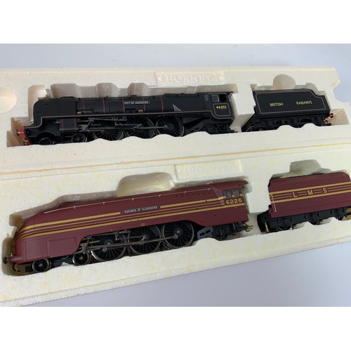 435 - HORNBY, 2 BOXED LOCOMOTIVES : R2179 6225 DUCHESS OF GLOUCESTER  & R2722 46252 CITY OF LEICESTER, DCC... 