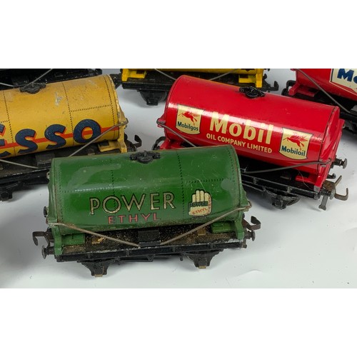 442 - 30 HORNBY DUBLO 3 RAIL PETROL TANK WAGONS, MOSTLY IN GOOD CONDITION. INC. A RARE POWER ETHYL WAGON, ... 