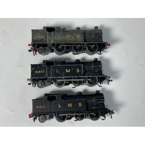 470 - HORNBY DUBLO, 3 UNBOXED 3R,  0-6-2T IN LMS BLACK LIVERY, NUMBERED 6917