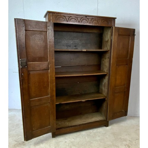 371 - ANTIQUE OAK 2 DOOR PANELLED CUPBOARD (W - 92CM; H - 161CM; D - 32CM)