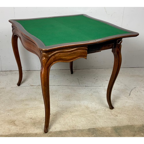 313 - MAHOGANY FOLD OVER CARD TABLE ON CABRIOLE LEGS