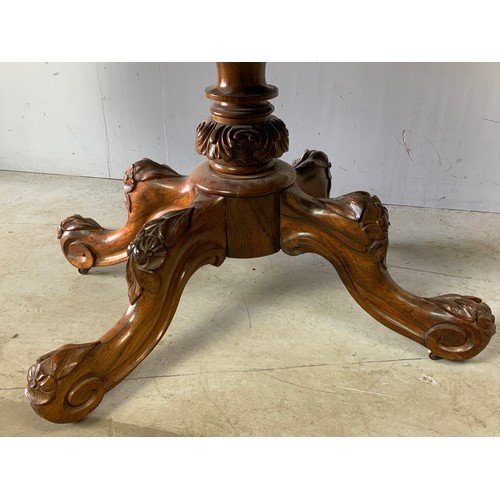 276 - ROSEWOOD OVAL TIP TOP LOO TABLE ON QUADRIPARTITE BASE