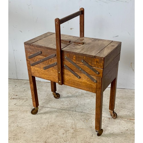 248 - OCTAGONAL TOP OCCASIONAL TABLE TOGETHER WITH CANTILEVER SEWING BOX