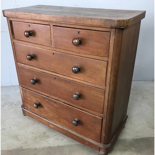 287 - VICTORIAN MAHOGANY CHEST OF 2 OVER 3 DRAWERS WITH TURNED HANDLES