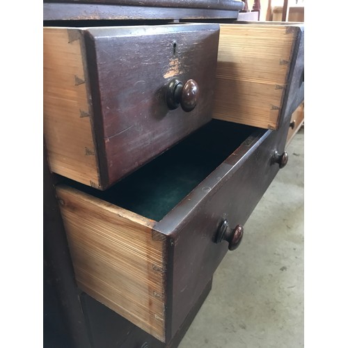 362 - NARROW STAINED PINE CHEST OF 2 OVER 3 DRAWERS, approx. 61 cm wide